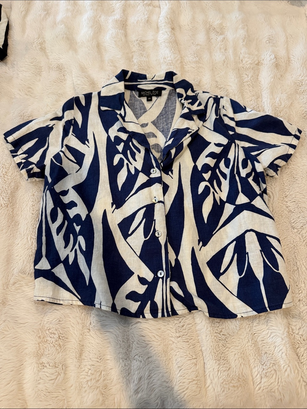 Rachel Zoe Navy and White Tropical Print Button-Down Shirt